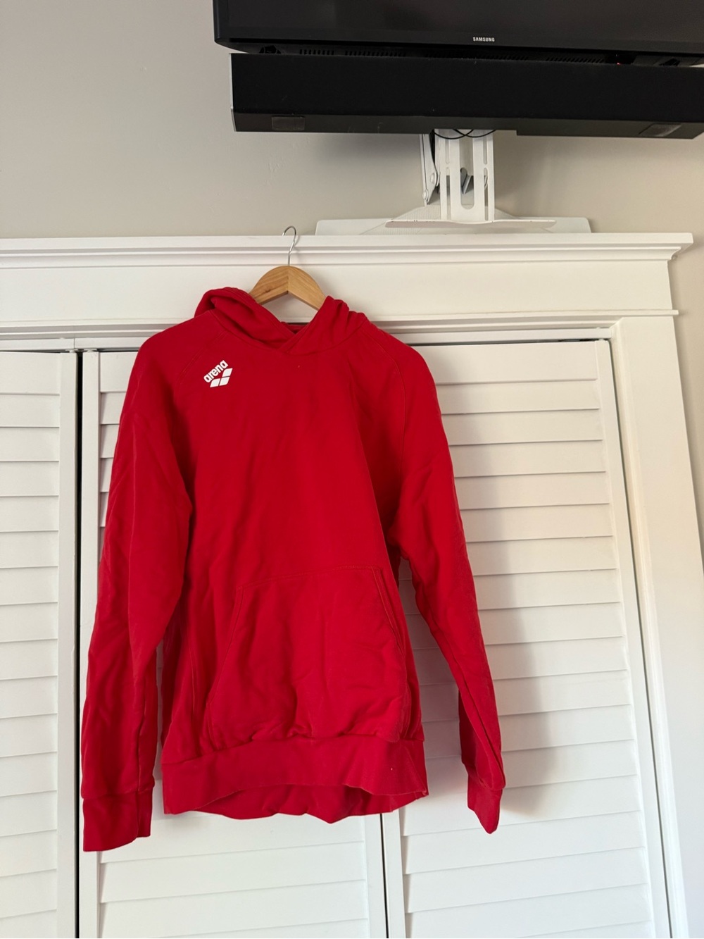 Arena Red Hooded Pullover with White Logo